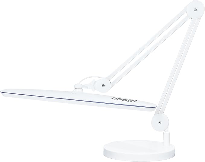 Neatfi XL 24W LED Desk Lamp with Base – 2,200 Lumens | 23” Wide Shade | Dimmable Eye-Caring Task Light | Adjustable Arm | Office, Study, Crafting & Nail Techs (Non-CCT with Base, White)