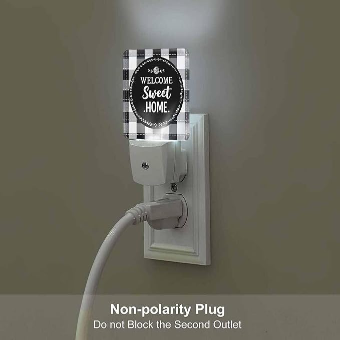 Black Circle Letters Night Lights Plug into Wall Black and White Checkered Pattern Night Light with Dusk to Dawn Sensor for Home Bedroom Bathroom Living Room 0.5W Sleep-Friendly