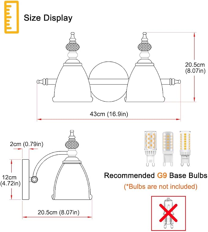 Vintage Vanity Light Fixtures for Bathroom, 2 Light Brushed Nickel Vanity Lighting Over Mirror, Bathroom Light Fixtures with Flower Clear Glass, Farmhouse Sconces Wall Lighting for Hallway