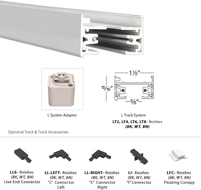 WAC Lighting L Track 120V Straight I-Connector to Join Two Tracks Together for L Style 2-Wire Track Systems in White