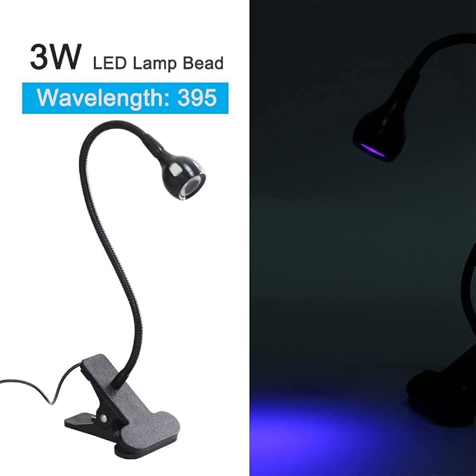 USB 3W Blacklight Fixtures with Gooseneck and Clamp,395NM LED Black Light | Portable UV Glue Curing Lamp, Black Light Lamp for Blacklight Poster, Art Resin Curing,Blacklight Party, Face Paint Black