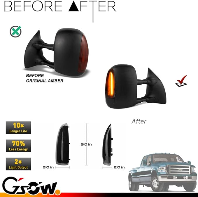 2 PCS LED Side Mirror Marker Lights for Ford 2003-2007 F250 F350 F450 F550 F650 Super Duty / 2000-2005 Excursion, LED Sequential Side Mirror Turn Signal Lamp Assembly - Switchback