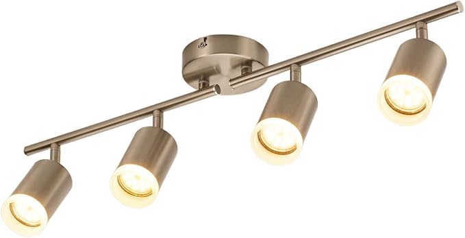 Bojim Track Lighting Fixtures Ceiling Mount for Kitchen, Nickel 4 Way LED Spot Lights Indoor, Flexible Modern Track Light GU10 Socket for Dining Room, Bulbs Not Included