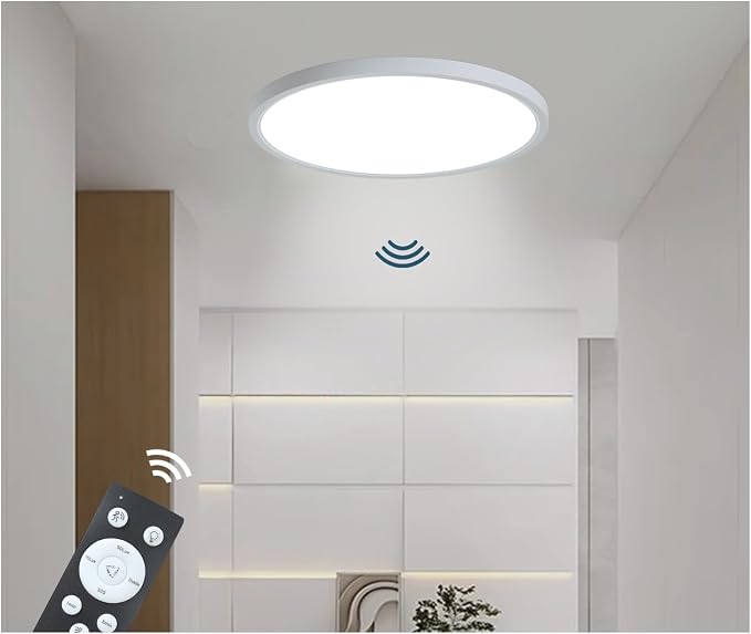 9 Inch Motion Sensor Closet Light Indoor, White | Hardwired, Remote Control Dimmable, Automatic ON/Off, 3000k/4000k/6000k, Round