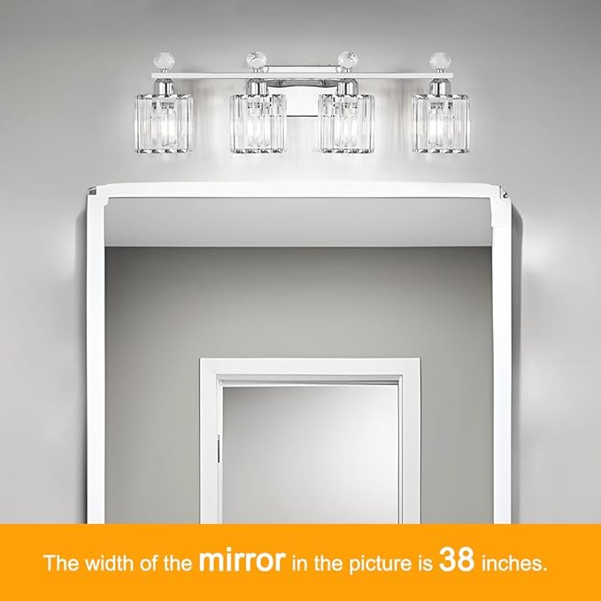 Bathroom Vanity Lights Over Mirror - Easy Installation with Clear Guide, 4-Light Shadow-Free Design, Chrome Crystal Finish - for Modern Home Bathroom Lighting Fixtures in DIY Projects