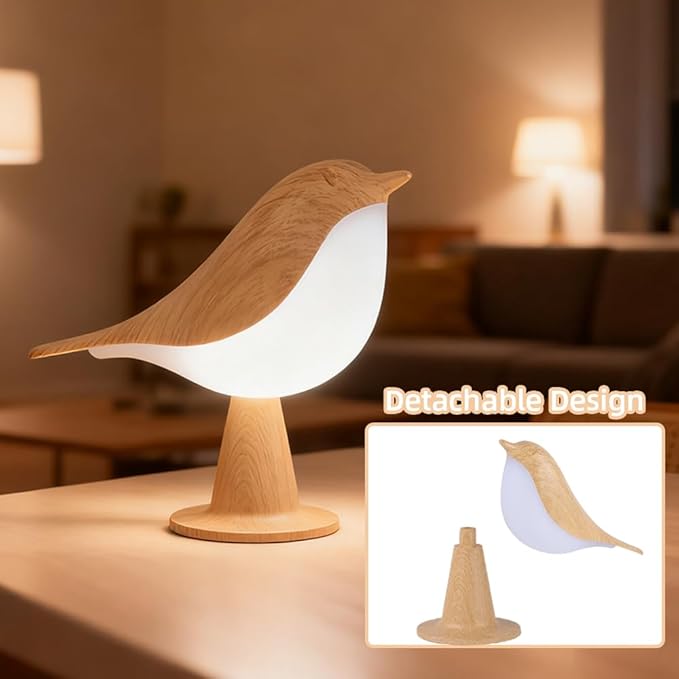 Bird Cordless Table Lamp, Small Cordless Bedside Lamp with 3 Color Temperature, Touch Sensor & Rechargeable Battery - Night Light for Kids, Bedroom, Bedside (Light+Light)
