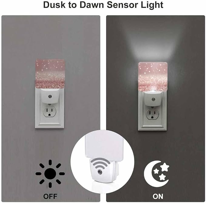 Rose Gold Night Lights Plug into Wall Luxury Glitter Hazy Dreamlike Night Light with Dusk to Dawn Sensor for Home Bedroom Bathroom Living Room 0.5W Sleep-Friendly
