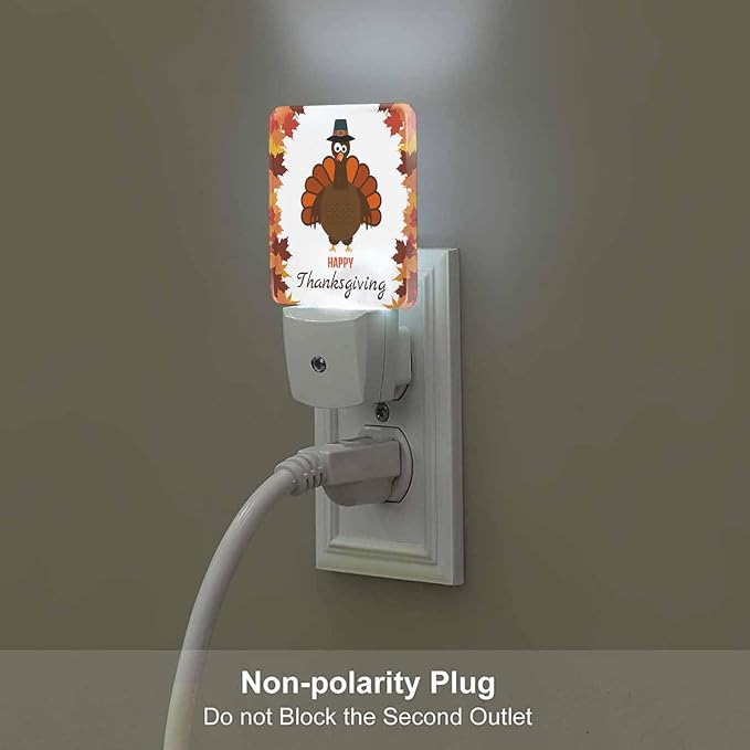 LED Night Light Plug into Wall with Dusk to Dawn Light Sensor White Energy Efficient Leaf Cartoon Turkey Nightlight for Bedroom Bathroom Hallway Living Room Kitchen