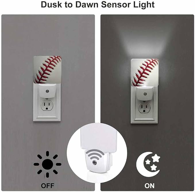 Baseball Stitching LED Night Lights Plug into Wall Red Stitching 0.5W Plug in Night Light, Dusk to Dawn, Bright Nightlight Auto On/Off, for Room Bedroom Bathroom