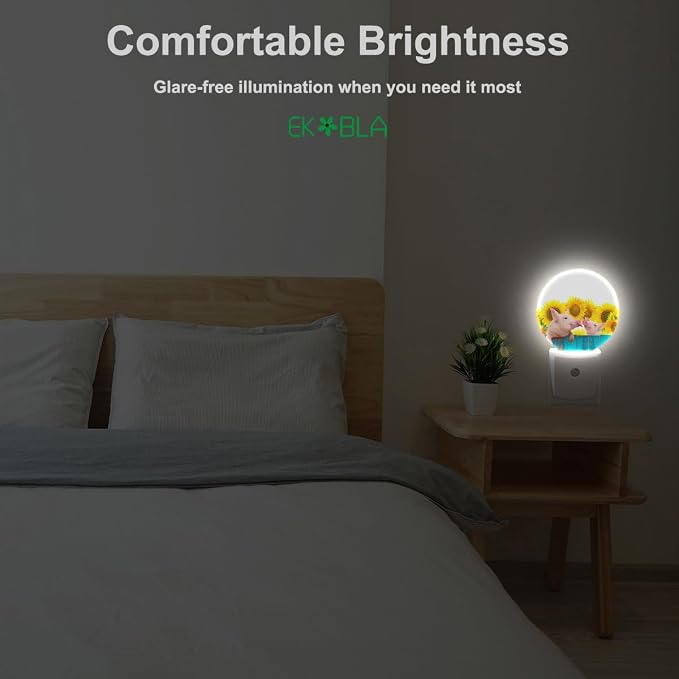 EKOBLA Piggy Night Light, Cute Pink Farm Animal Night Lights Plug Into Wall with Auto On/Off for Home Decor and Kids Gifts