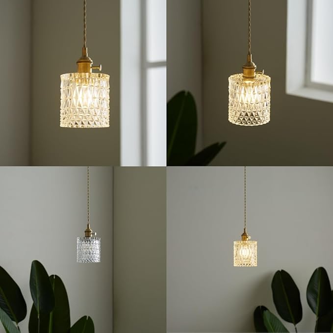 Mini Pendant Light Fixture - Brass Hanging Lamp for Kitchen Island, Bedroom, Entryway, Hallway