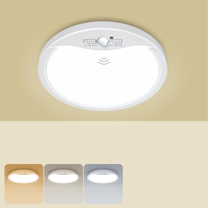 zemty 7inch Small Motion Sensor Ceiling Lights Wired, 15W 1500lm 3CCT/3 Mode/30-120s Timer, Bright White LED Flush Mount Light Fixture Motion Activated for Closet Pantry Hallways Stairwells Garage