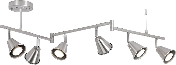 SEEBLEN 6-Light Modern Track Lighting Fixtures Ceiling, Flexible Foldable Arm and Rotatable Light Head,Nickel Kitchen Track Lighting for Kitchen Islands, Dining Rooms, Bars, Closets, Workbenches.