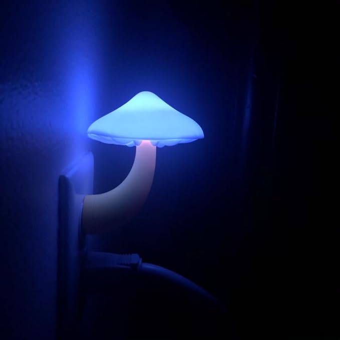 AUSAYE 4 Pack Plug in Night Light, Mushroom Light LED Nightlights for Kids, Adults, Bedroom, Bathroom,Hallway, Stairs, Kitchen Blue