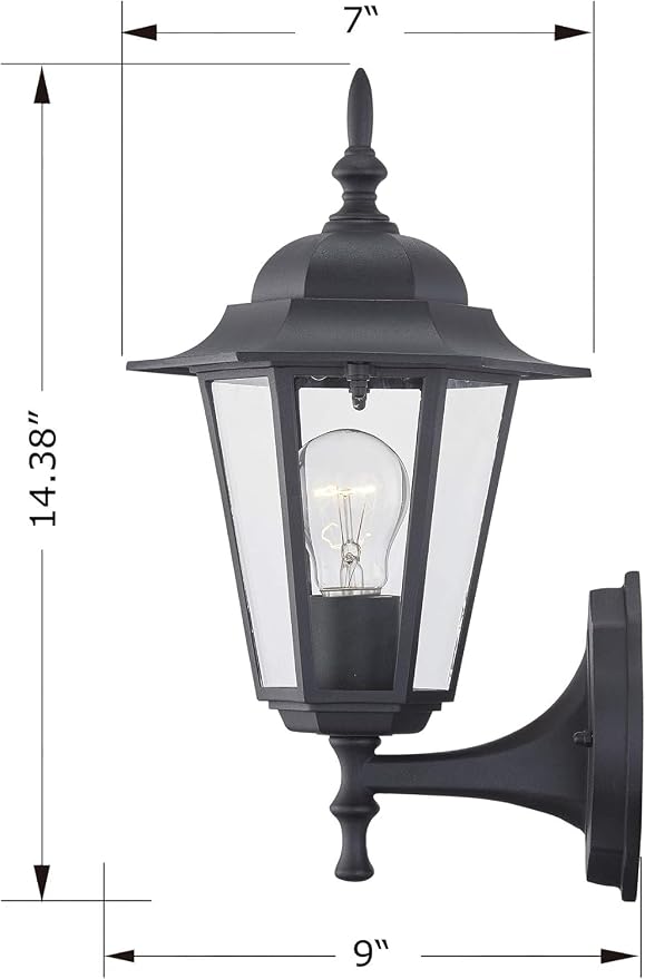 WISBEAM 2 Pack Outdoor Wall Light, Black Wall Sconce for House Porch Lighting Fixture, E26 Base 60W Max, Metal Housing Plus Glass, Wet Location Rated, ETL Qualified, Bulbs not Included