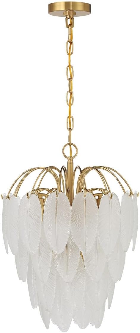 Savoy House 1-3507-5-322 Boa Breegan Jane Designed Mid-Century Bohemian Clear Frosted Glass Feather Chandelier, 5-Light 300 Total Watts, 22" H x 16" W, Warm Brass