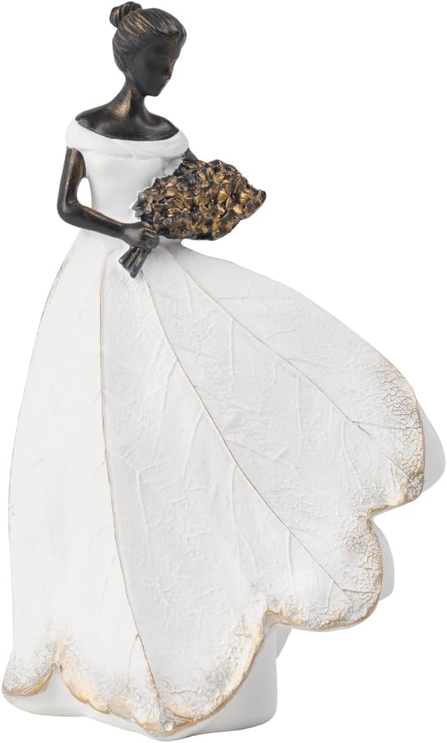 Guichifun Fairy Statue, White, 5 x 3 x 7.5 Inch | Leaf Angel Girls, Resin, Outside or Inside, Rustic Garden Grave Decorations, Cemetery Figurines Gift