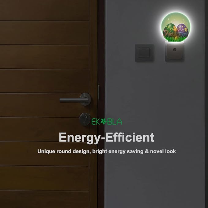 EKOBLA Happy Easter LED Night Light Colorful Easter Eggs Plug-in Nightlights Home Auto Sensor LED Dusk to Dawn Light for Bedroom Bathroom Kitchen Corridor