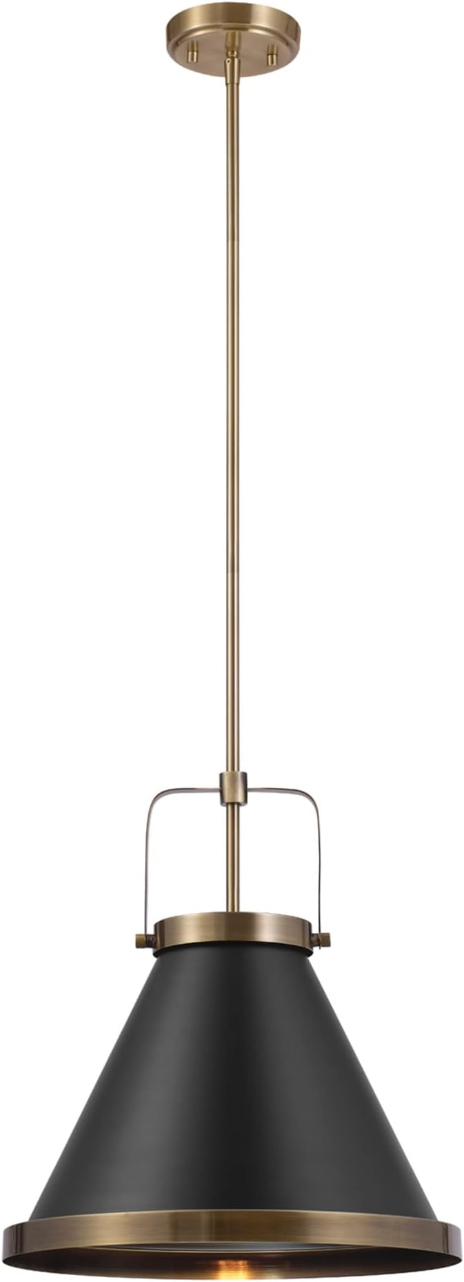 GLOBE Electric x Novogratz 65844 1-Light Pendant Light Fixture, Matte Black, Brass Accents, Living Room Pendant Light, Dining Room Fixture, Kitchen Island Lighting, Hanging Lights for Bedroom