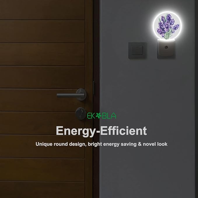 EKOBLA Lavender Night Light, Hope Flowers Purple Blossoms Floral Bouquet Night Lights Plug into Wall for Boys Girls, Led Lamp for Stairway Bedroom 0.5W Nightlight Sleep Friendly