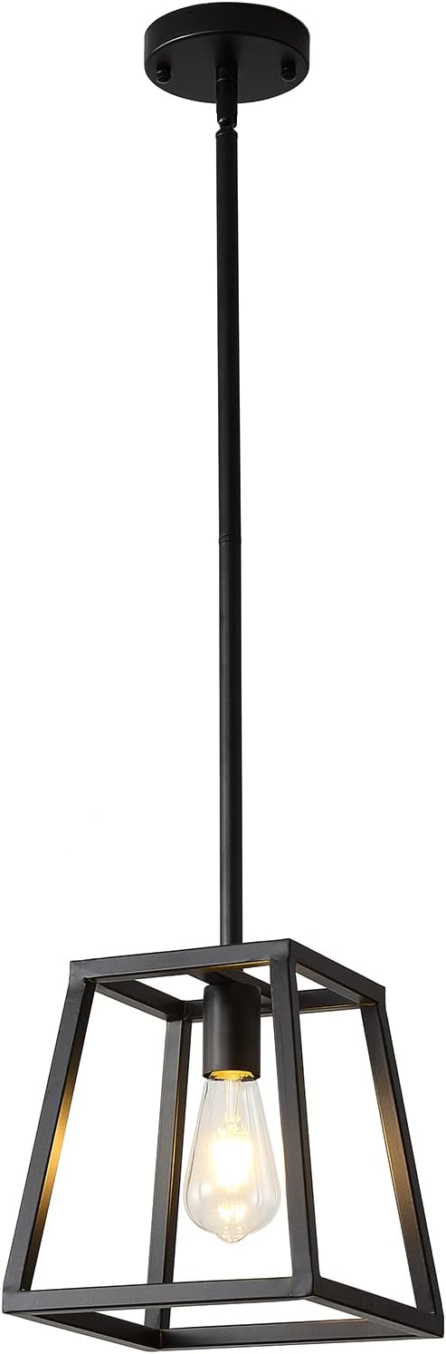 Black Pendant Light,Mini Rectangle Chandeliers, Pendant Lighting for Kitchen Island Living Room 1-Light Industrial Pendant Lighting for Kitchen Island