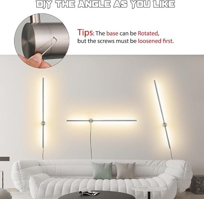 Brush Nickel Plug in wall Sconces Set of Two, Modern LED Wall Lamp with Remote Control, 3 CCT 3000K-5000K Dimmable, Plug in Wall Light with Timer, 39.4 Inches Wall Sconces with Memory Function