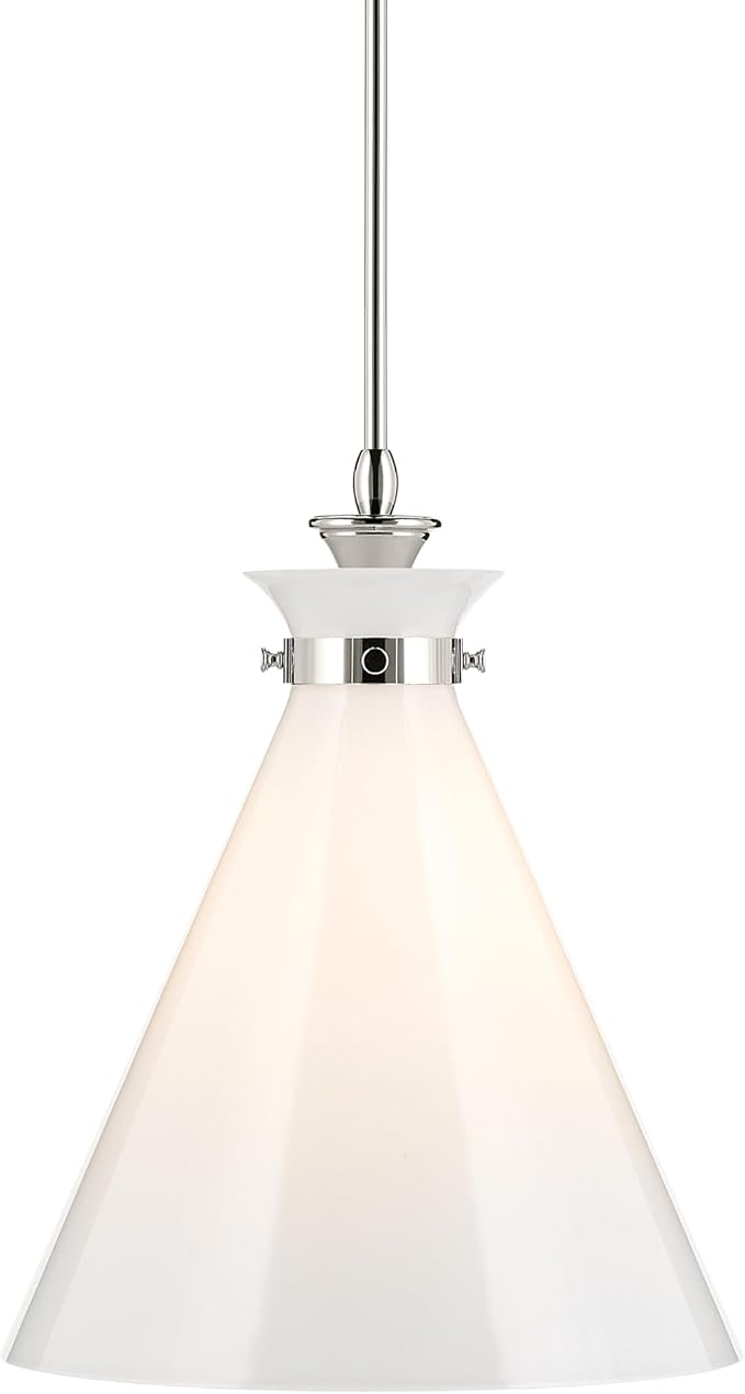 Kichler Laria 1-Light Pendant, Updated Traditional Light, Sloped Ceiling Compatible, for Kitchen with Opal Glass in Polished Nickel (19.75" x 16"), 52775PN