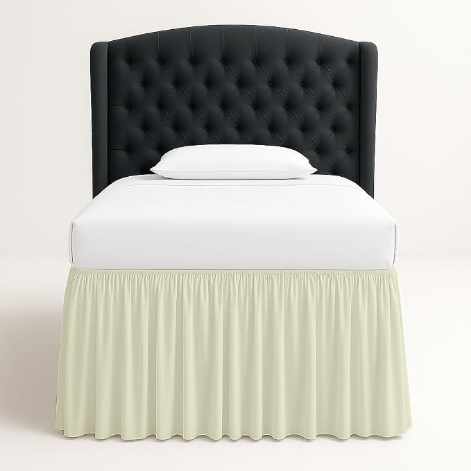 Cottingon Dorm Bed Skirt Twin XL 46" with Split Corners, 100% Microfiber Soft and Stylish, College Room Essential, Extra Long Dust Ruffle for Extended Beds, Ivory