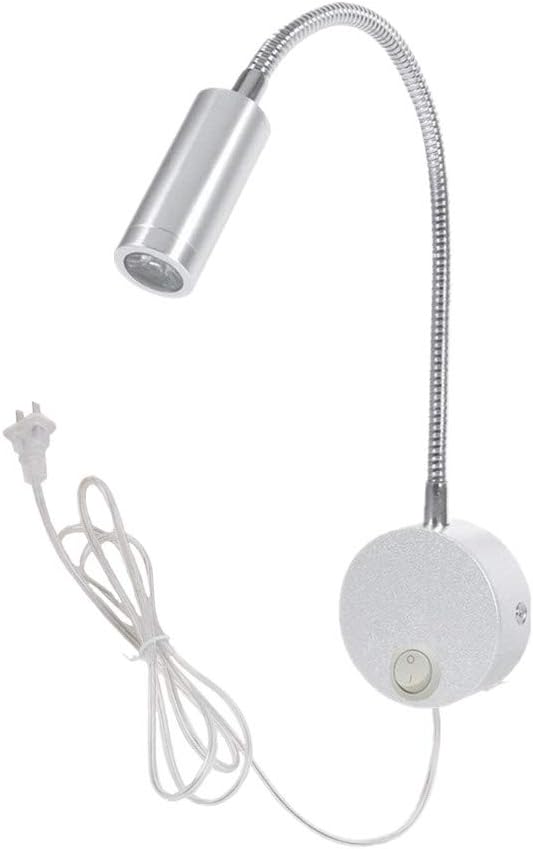 3W Wall Mounted Reading Light Flexible Gooseneck LED Sconce Lamp with Plug & Switch for Bedroom, Office, Workbench, Studio (01 Silver Cool)