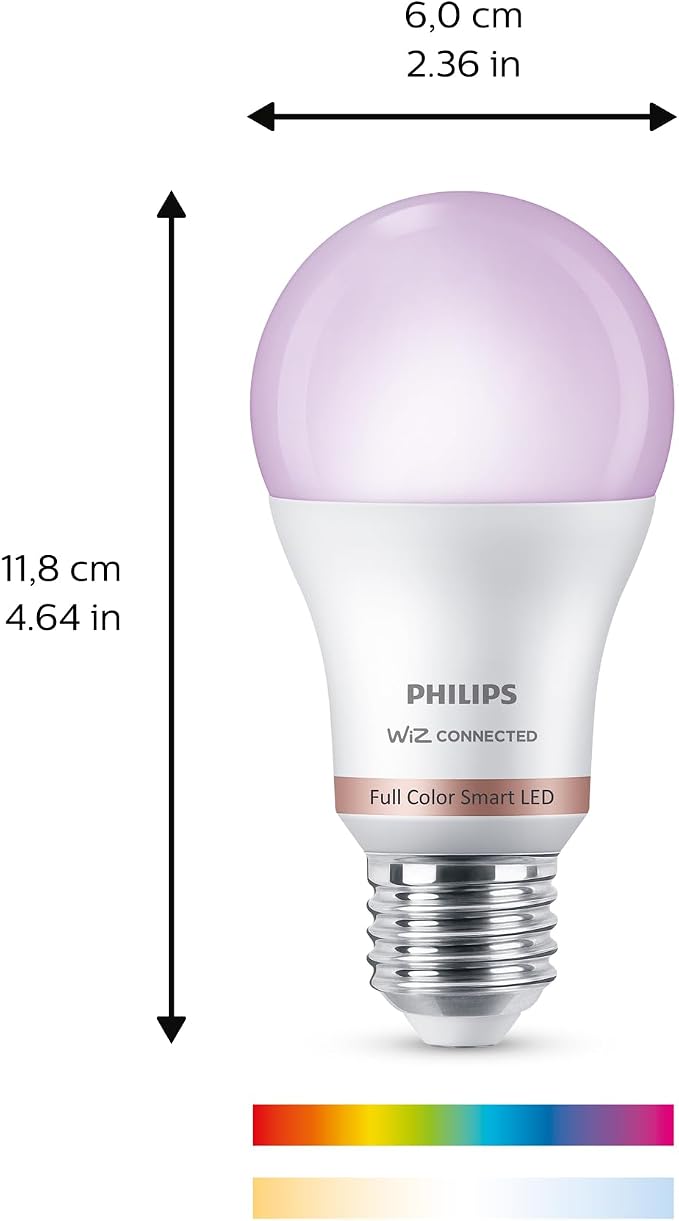 PHILIPS Smart LED Full Color Light Bulb 4-Pack, A19 60W 800LM E26 Indoor, Sunset to Sunrise Automation + Motion Detection + Control with Voice or App, Matter Compatible