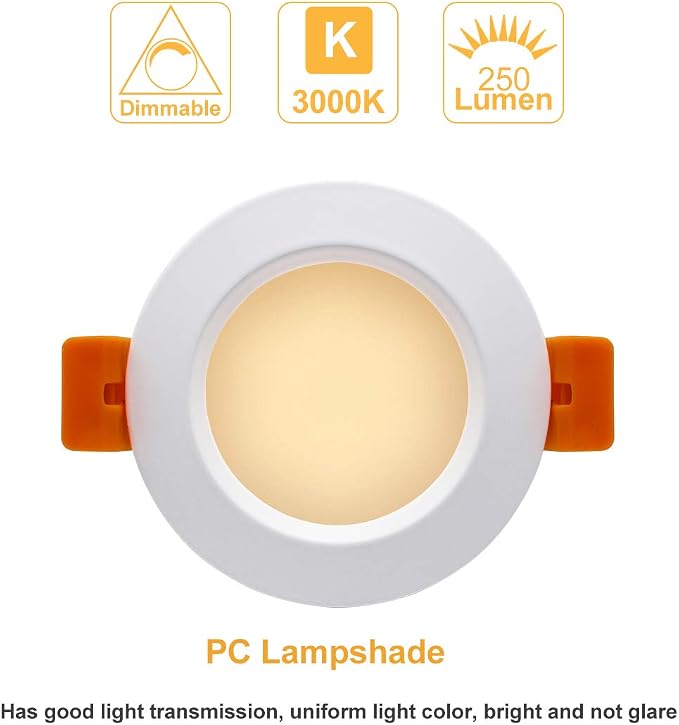 2 Inch LED Recessed Lighting, Dimmable Downlight 3W(35W Halogen Equivalent), CRI80, 3000K Warm White Ceiling Light with LED Driver(10 Pack)
