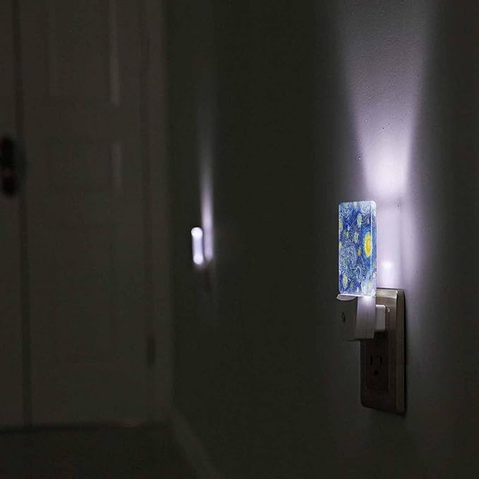 LED Night Light,Glowing Moon and Starry Sky LED Night Light Plug into Wall with Dusk to Dawn Light Sensor White Energy Efficient Nightlight for Bedroom Bathroom Hallway Living Room Kitchen