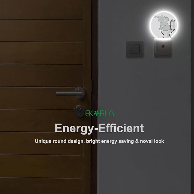 EKOBLA Cute Elephant Night Light, Cartoon Safari Animal Plug into Wall with Dusk to Dawn Sensor, 0.5W LED Energy Saving Nightlight for Bedroom, Bathroom, Hallway