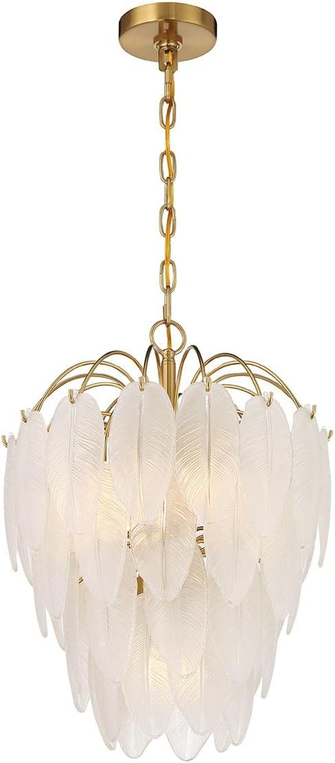 Savoy House 1-3507-5-322 Boa Breegan Jane Designed Mid-Century Bohemian Clear Frosted Glass Feather Chandelier, 5-Light 300 Total Watts, 22" H x 16" W, Warm Brass