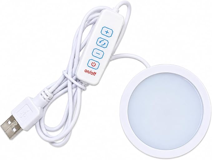 USB LED Puck Light, Dimmable 3 Color temperatures under cabinet (1Pack) | Dimmable, 3 Color Temperatures, Inline Switch, Lighting Setup Memory, Under Cabinet, USB DC 5V, 78.74in Long Cable