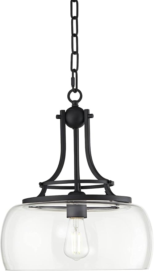 Charleston 13 1/2" Wide Black and Clear Glass Pendant Light Light Fixture | Lighting Industrial Farmhouse Rustic LED for Dining Room House Foyer Kitchen Island Entryway Bedroom High Ceilings