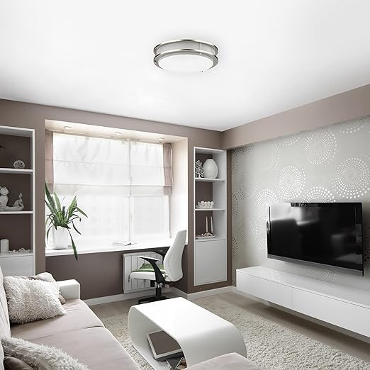 DYMOND LED Ceiling Light Fixture Flush Mount 4000K Natural Daylight Dimmable Surface Mount Brushed Nickel Ceiling Lamp for Kitchen, Hallway, Bathroom, Bedroom, Closet (14 Inch)