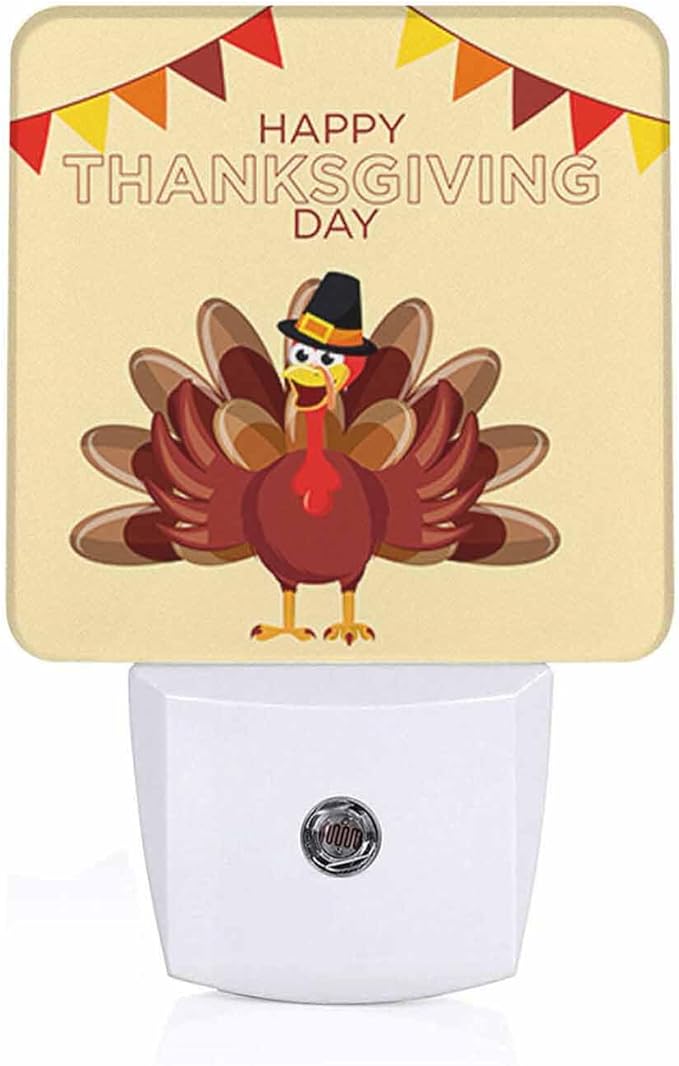 LED Night Light Plug into Wall with Dusk to Dawn Light Sensor White Energy Efficient Turkey Cartoon Pennants Nightlight for Bedroom Bathroom Hallway Living Room Kitchen