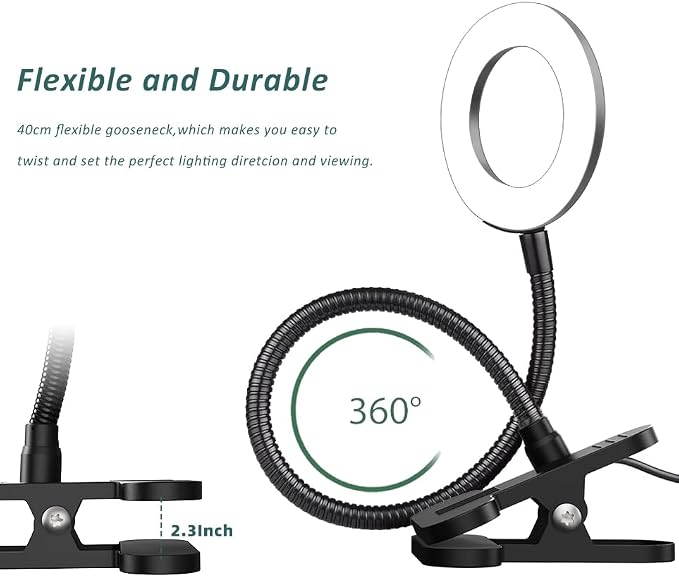 LED Desk Lamp with Clamp, 3 Color Modes, 10 Brightness | Eye-Caring Reading Light, Flexible Gooseneck, USB Powered, Dimmable, Clip On Design