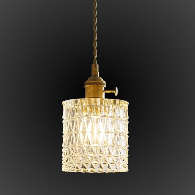 Mini Pendant Light Fixture - Brass Hanging Lamp for Kitchen Island, Bedroom, Entryway, Hallway