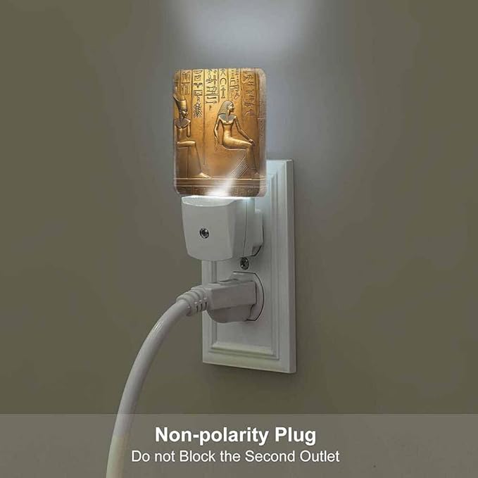 Egyptian Hieroglyphs Night Light Plug-into Wall Ancient Gold Art Nightlight Lamp with Dusk to Dawn Sensor, Led Lamp 0.5W Energy Efficient for Home Decor