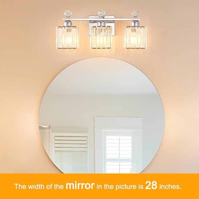 18.8 Inch Bathroom Vanity Light with Clear Crystal Shades, 3-Light Chrome Modern Fixture for Mirror, Easy Installation & Dimmable Lighting, Shadow-Free Illumination for Bathroom Mirror Decor