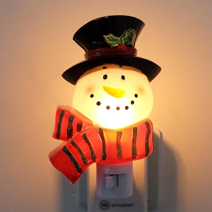 DRomance Christmas Decoration Night Light Plug in with Switch Manual On/Off, Nightlight for Kids Incandescent Bulb Included with 360 Degree Swivel Plug, Snowman Night Light Bedroom
