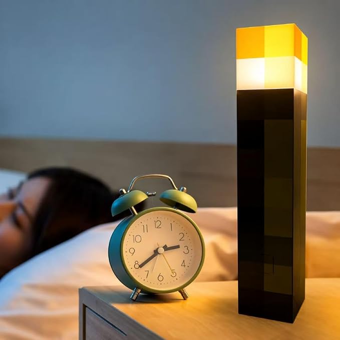 Lethologica 7 Color Pixel Torch Night Light, Brown | Rechargeable, Wall Mount & Portable, USB-C, Bedside/Table Lamp for Kids Room Decor