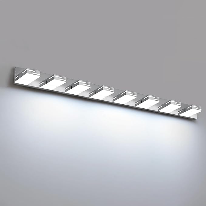LED Modern Bathroom Vanity Light Fixtures, 8-Light 55-inch Dimmable Chrome Vanity Lights for Bathroom Lighting Fixtures Over Mirror, with 350° Rotatable Heads (Cool White 6000K)