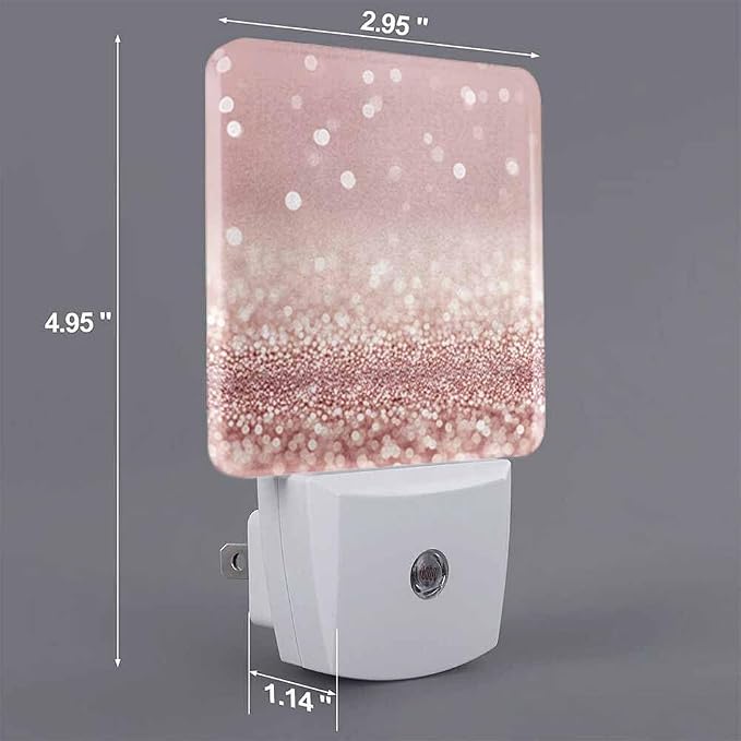 Rose Gold Night Lights Plug into Wall Luxury Glitter Hazy Dreamlike Night Light with Dusk to Dawn Sensor for Home Bedroom Bathroom Living Room 0.5W Sleep-Friendly