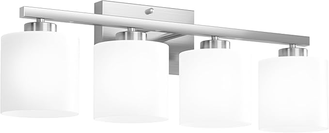 Honesorn 4-Light Bathroom Vanity Light Fixture, Brushed Nickel, Modern With Frosted Shade & Anti-Rust Finish, E26 Base Lighting