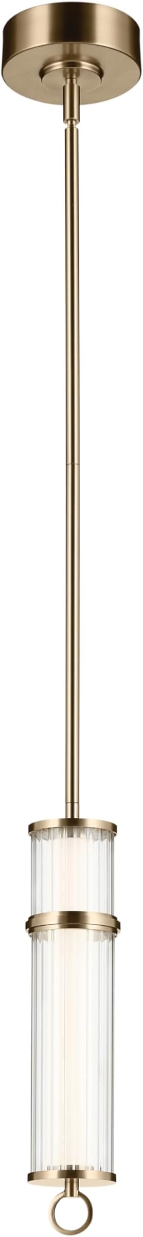 Kichler Riven LED 1-Light Pendant with Clear Fluted Glass in Champagne Bronze, Sloped Ceiling Compatible, for Kitchen or Dining Room (15.5" x 5"), 52755CPZLED