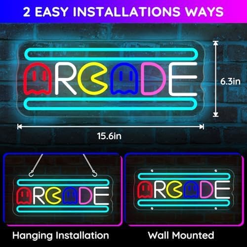 Arcade Neon Light Sign LED USB Powered Dimmable, Retro Ghost Arcade Game Room Neon Lighted Sign for Gaming Room Wall Decor Man Cave for Bedroom Baseroom Decorations Gift