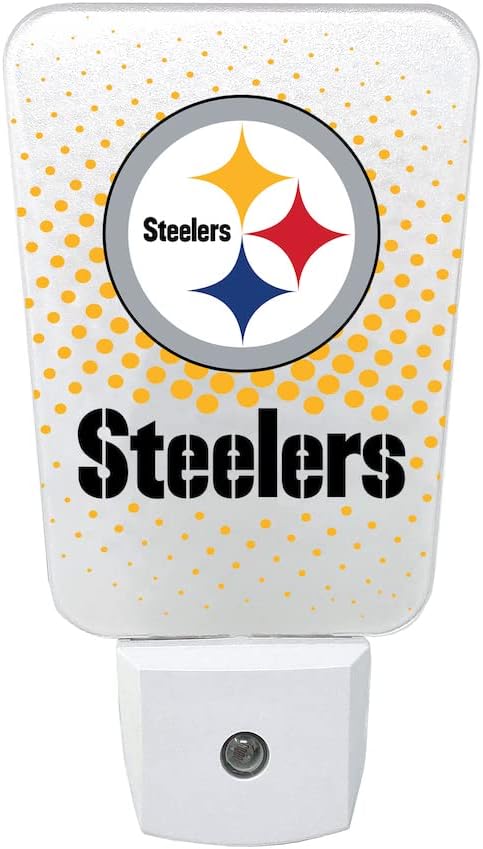 Party Animal NFL Team LED Night Light, with Auto Sensor and 3 Light Settings, Slim 5-Inch Design fits Standard Outlets, Pittsburgh Steelers